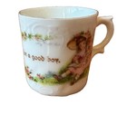 Antique Victorian German Porcelain Child s Cup For A Good Boy Nursery Gold Rim