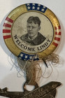 Original 1920 s Welcome Lindy Lindbergh Commemorative Pinback Button W  Airplane