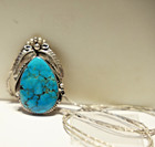 Vintage Sterling Native American Turquoise Pendant Signed Ht W  20  Chain