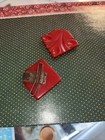 Vintage Art Deco Carved Red Bakelite Belt Buckle 2 Piece