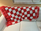 Vintage Handmade Crochet Granny Square Afghan Throw Blanket With Fringe 64 X 58