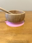 Bamboo And Silicone Baby Bowl With Pink Suction Base  Brown Spoon  Feeding Set