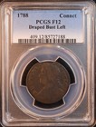 1788 Connecticut Colonial Copper  draped Bust Left  - Pcgs Fine 12  Attractive 