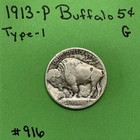 1913 P Type-1 Buffalo      Indian Head Nickel 5c Piece Good