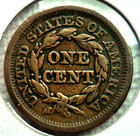1853 Braided Hair Large Cent     very Nice Au Details    full Liberty Rich Brown