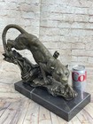 Lion Panther Tiger Puma Big Cat Bronze Statue Sculpture Figure Decor On Marble