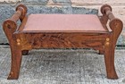 Antique Handmade Wood Wooden Kneeling Bench Foot Stool Ottoman Pink Fabric Seat