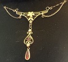 Antique Art Nouveau Lavalier  18 Inch  Gold Plated Fine Chain  Details Below