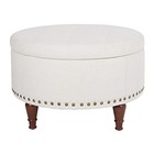  Alloway Storage Ottoman With Antique Bronze Nailheads Linen Fabric