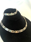 Vintage Sterling Silver Abalone Taxco Signed Emma Necklace Bracelet Earring Set