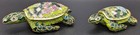 Set Of 2 Mama   Baby Ornate Cloisonne Brass Enamel Sea Turtles Figurines Pair