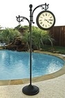 Outdoor Pedestal Clock Thermometer Large Metal Yard Garden Decor Weather Gauge