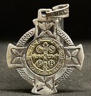 Italy 1940  Antique Saint Benedict Cross  5 Grams Silver   Gold 18k  Artisanal