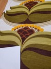 Awesome Rare Vintage Mid Century Retro 70s Grn Brn Lotus Floral Fabric  Look