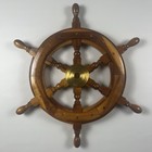 Vtg Handmade 18  Wooden Ship Wheel With Brass Center Nautical Wall Decor