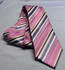 Countess Mara Silk Pink Repp Tie With Blue charcoal Grey white Stripes 59 X 3 25