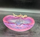 Vintage Murano Pink Opalescent Art Glass Pear Ashtray Candy Dish Gold Inclusions