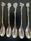 Holland Sterling Silver Demitasse Spoons Flower Handle Set Of 5 4 25    49 9 Grams
