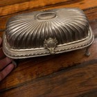 Vintage Silver Plated Ornate Footed Dome Roll Top Butter Dish
