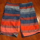 Nike Swim Boy Stripe Breaker Volley Lined Board Shorts Size S 8-10 Blue Orange 