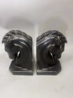 Vintage Art Deco Horse Head Bookends Black Ceramic Equestrian Mid Century Pair