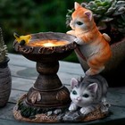 Solar Garden Statue Cat Figurine Art Lantern Loving Cat For Patio Balcony Yard