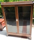 Beautiful Antique Solid Wood Two-door Enclosed Bookcase     Vgc     Original Glass