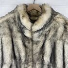 Vtg Gallery Faux Fur Coat Jacket Women L Gray Eskimo Y2k Mob Wife Old Money