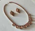 Vintage 60s D   E Juliana Light Pink Art Glass Rhinestone Necklace   Earrings 