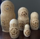 Matryoshka Russian Nesting Wooden Dolls  Set Of 5 Hand Painted And Signed