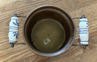 Vintage Copper   Brass Small Pot Planter With Blue   White Handles Holland Made