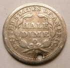 1854 O  Holed  Seated Liberty Half Dime Coin 1837-1891  a29   Coin With Arrows