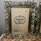 Vintage Pair Ornate Gold Cream Metal Filigree 5x7 Picture Frames Wall Hanging