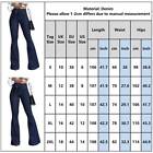 Womens Denim Jeans Bell Bottom Flare Pants Casual High Waist Wide Leg Trousers
