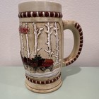 Vintage 1981 Budweiser    snowy Woodland    Holiday Beer Stein W clydesdale Horses 