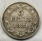 Newfoundland 1881 5 Cents Silver Coin - Very Fine   Extra Fine