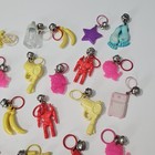 Vtg 80s Plastic Bell Charms Lot 32 Novelty Toy Robot Bicycle Banana Toothbrush 