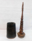 Antique Tribal Betel Nut Lime Container Buffalo Horn   Wood W Intricate Carvings