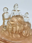 Antique Victorian Lady Glass Trinket Powder Jar Box With Lid Pale Pink Near Mint