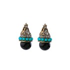 Zard Turquoise And Black Bead Crystal Classic Hook Drop Earrings In Vintage Gold