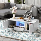 Modern Rectangle Coffee Table Center Table With Storage Drawers Doors Led Lights