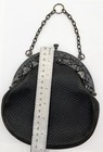 Antique Victorian Black Leather Chatelaine Purse W ornate Rose Detailed Frame