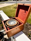 Maritime Nautical Brass Gimbal Compass In Wood Box Boat Sailing Beach Decor