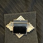 Sterling Silver 925 Onyx Geometric Square Brooch Black Silver Art Deco