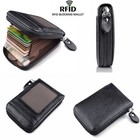 Genuine Leather Men Women Wallet Credit Card Holder Rfid Blocking Zipper Pocket