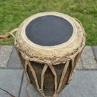 Vintage Nepal Madal Drum Bongo 16  With Strap Green Brown Yellow