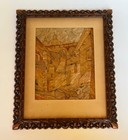 Vintage Mexican Folk Art Popote Straw Art With Hand Carved Wood Frame  13  X 16 