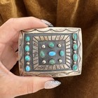 Vintage C m  Yazzie Sterling Silver Turquoise Southwestern Belt Buckle 51 8g