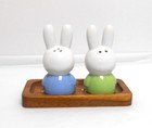 Miffy By Magenta Salt   Pepper Shakers With Wood Tray Green   Blue Dresses
