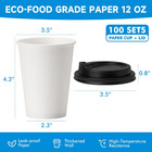 12 Oz Paper Coffee Cups With Lids 100 Pack White Disposable Hot Cold Drink Cups